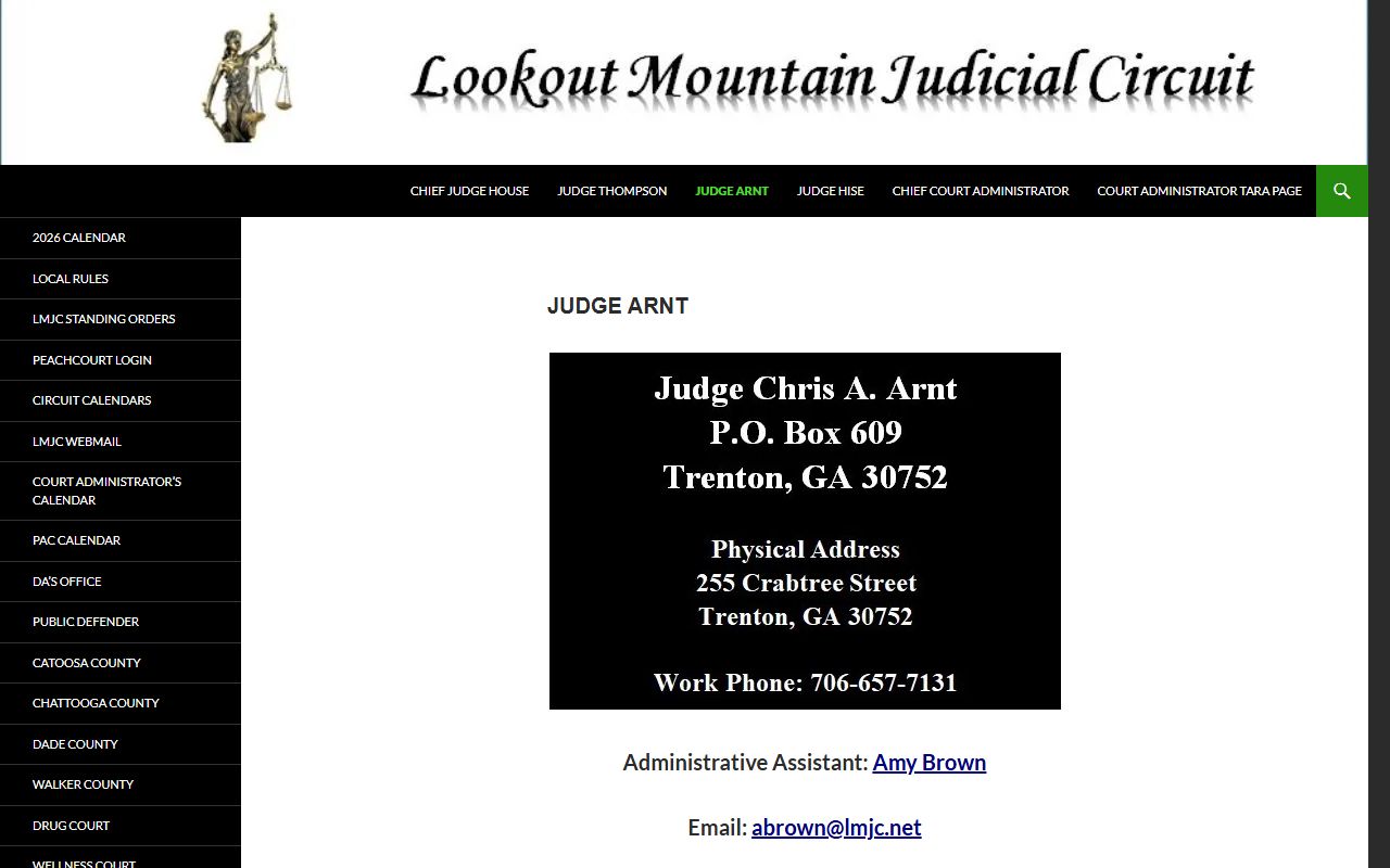 Chattooga County court dockets scheduling context on the Judge Arnt page
