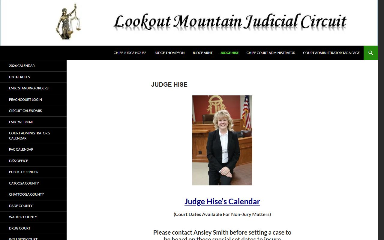 Chattooga County court dockets scheduling information on the Judge Hise page