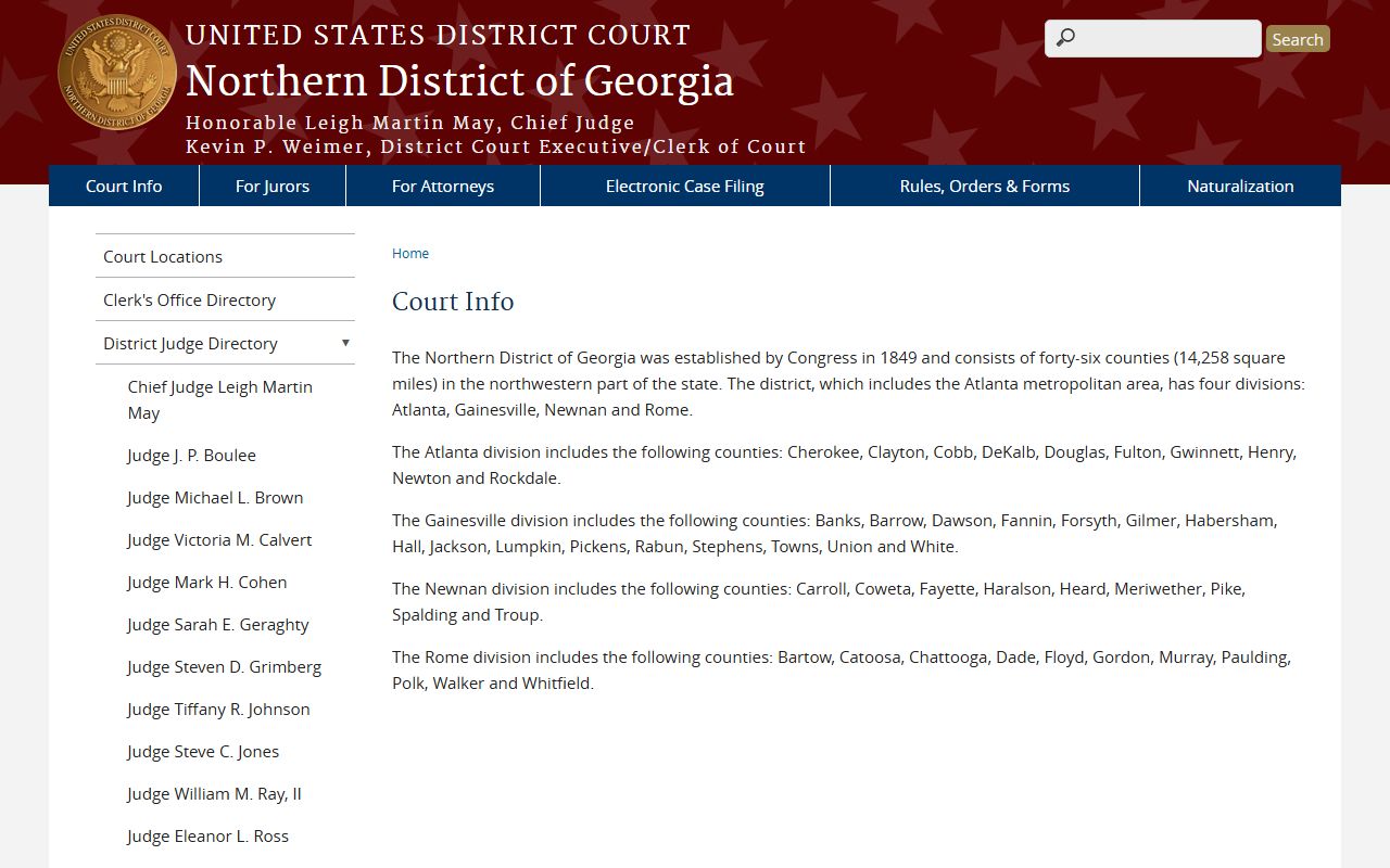 Chattooga County Superior Court federal records Northern District court information