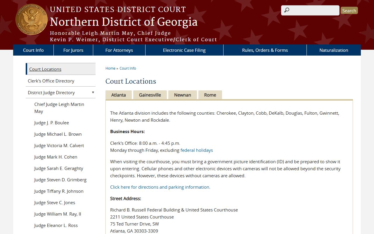 Chattooga County Superior Court records federal court locations