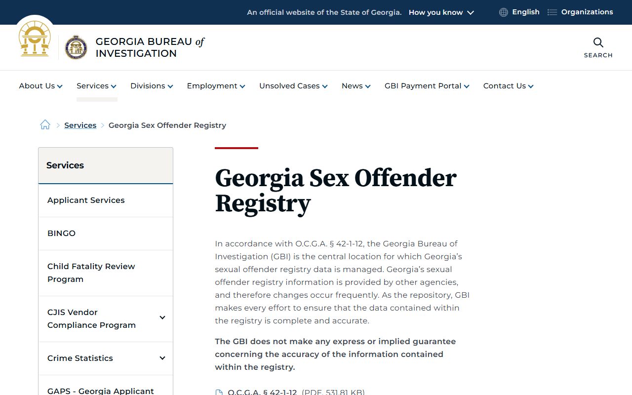 Chattooga County inmate search GBI sex offender registry information