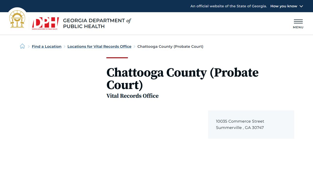 Chattooga County marriage records DPH vital records location