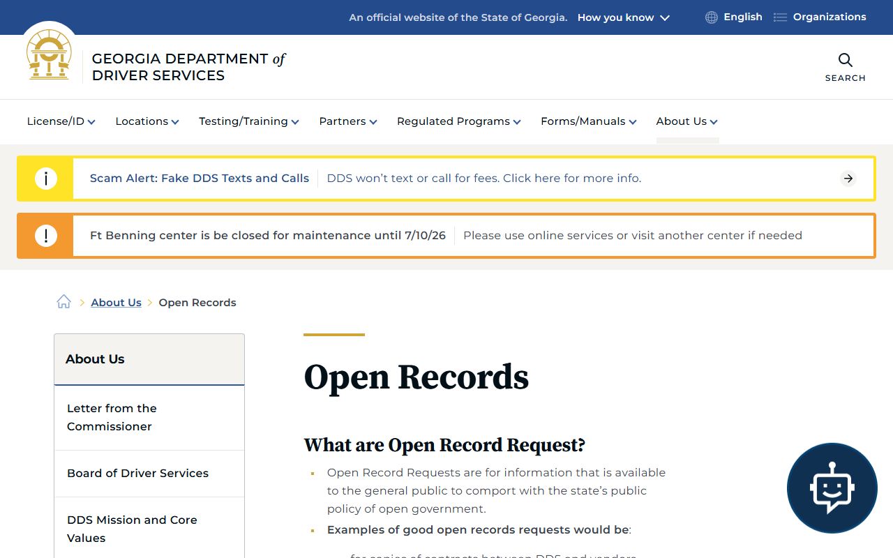 Chattooga County traffic court records DDS open records page